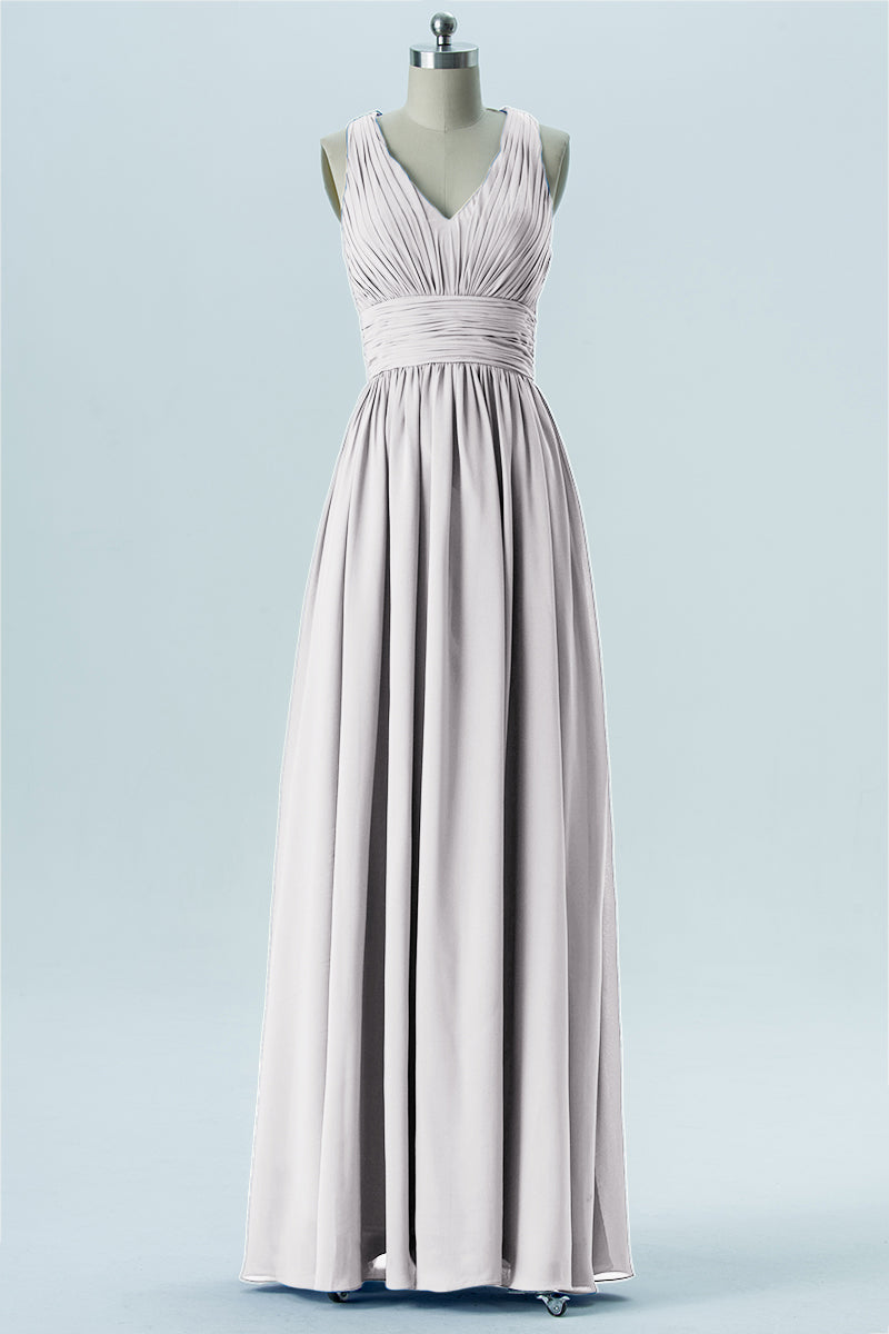 Chiffon Column V-Neck Sleeveless Bridesmaid Dress-B13653