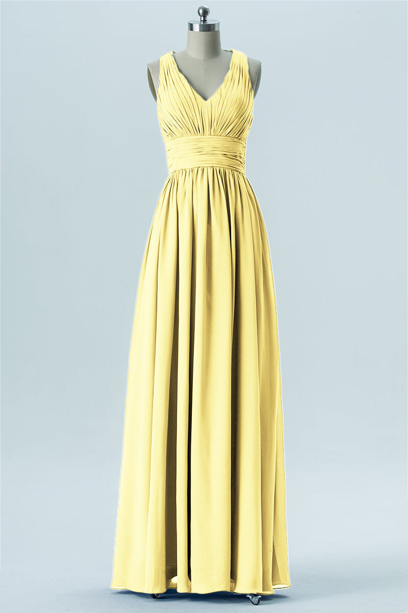 Chiffon Column V-Neck Sleeveless Bridesmaid Dress-B13653