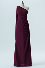 Chiffon Column One Shoulder Sleeveless Bridesmaid Dress-B13656