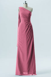 Chiffon Column One Shoulder Sleeveless Bridesmaid Dress-B13656