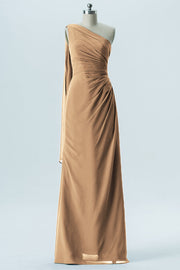 Chiffon Column One Shoulder Sleeveless Bridesmaid Dress-B13656