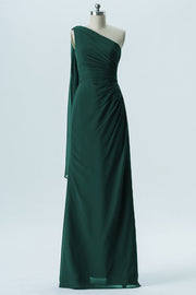 Chiffon Column One Shoulder Sleeveless Bridesmaid Dress-B13656