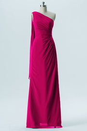 Chiffon Column One Shoulder Sleeveless Bridesmaid Dress-B13656