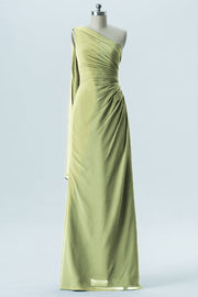 Chiffon Column One Shoulder Sleeveless Bridesmaid Dress-B13656