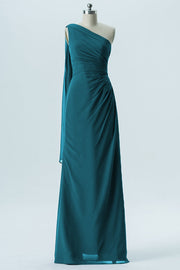 Chiffon Column One Shoulder Sleeveless Bridesmaid Dress-B13656