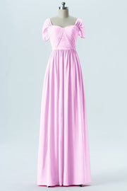 Chiffon Column Sweetheart Short Sleeves Bridesmaid Dress-B13661