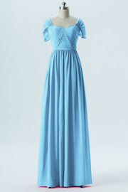 Chiffon Column Sweetheart Short Sleeves Bridesmaid Dress-B13661