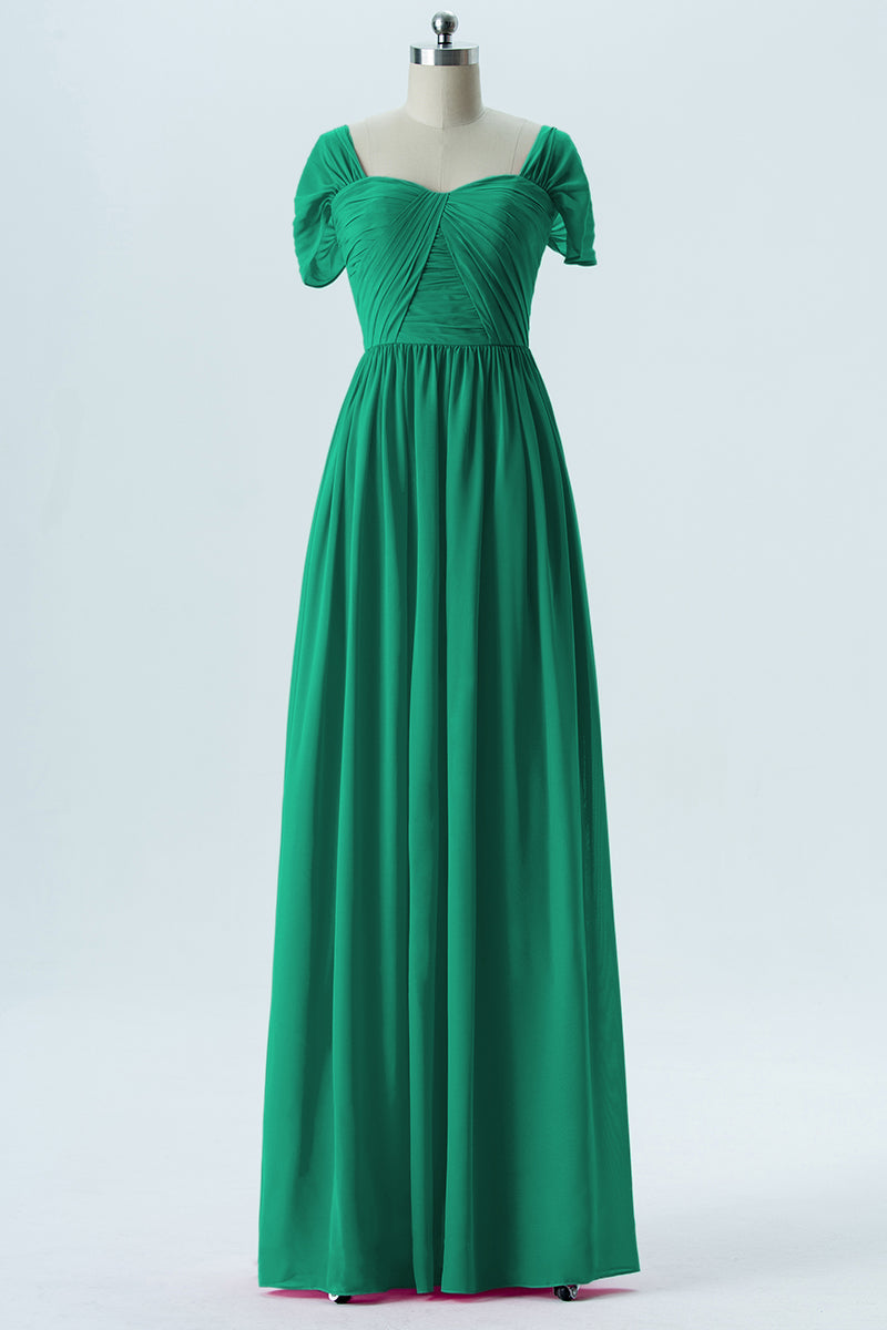 Chiffon Column Sweetheart Short Sleeves Bridesmaid Dress-B13661