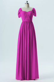 Chiffon Column Sweetheart Short Sleeves Bridesmaid Dress-B13661