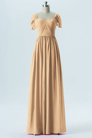 Chiffon Column Sweetheart Short Sleeves Bridesmaid Dress-B13661