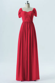 Chiffon Column Sweetheart Short Sleeves Bridesmaid Dress-B13661