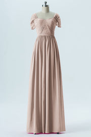 Chiffon Column Sweetheart Short Sleeves Bridesmaid Dress-B13661