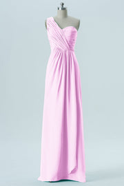 Chiffon Column One Shoulder Sleeveless Bridesmaid Dress-B13667