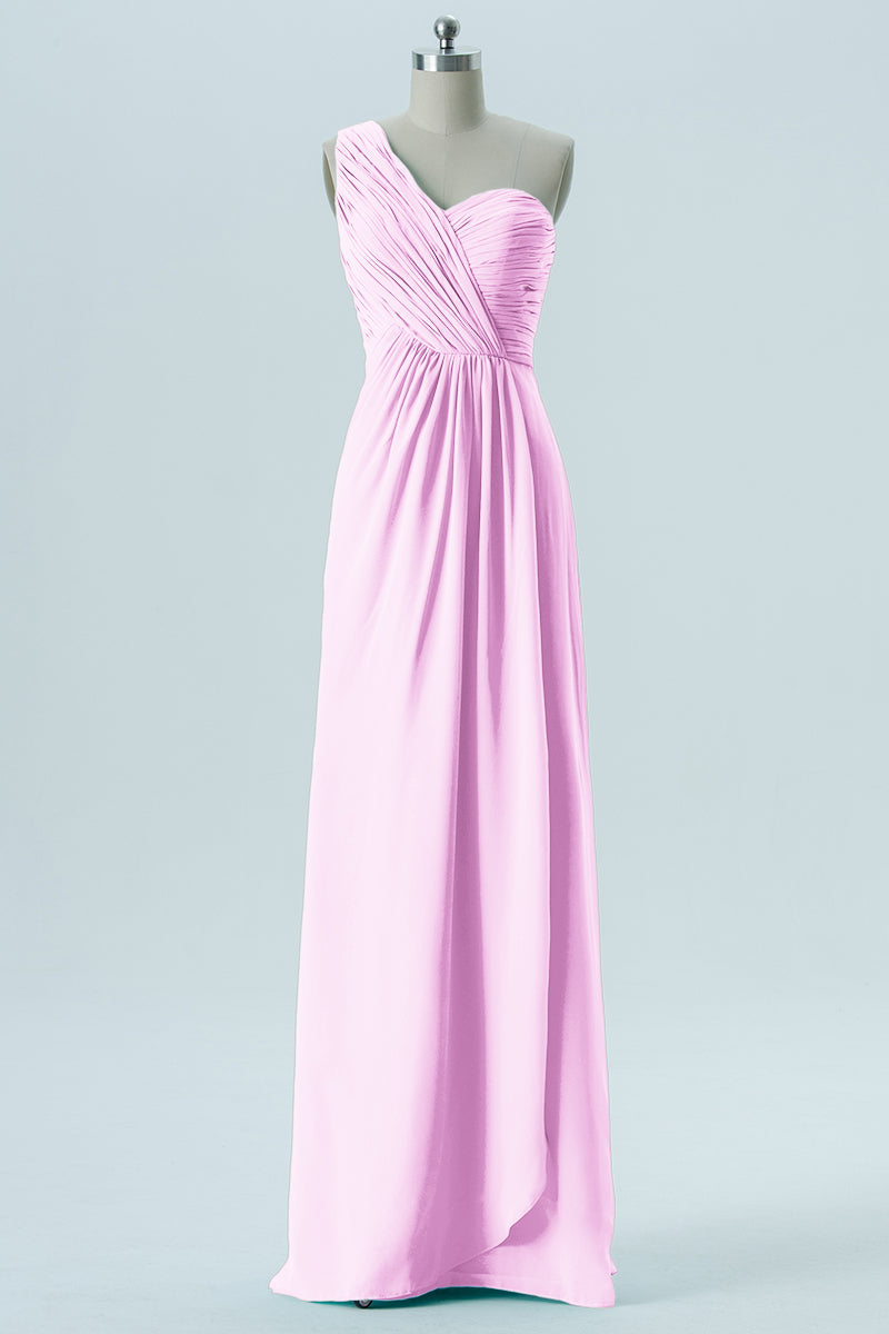 Chiffon Column One Shoulder Sleeveless Bridesmaid Dress-B13667