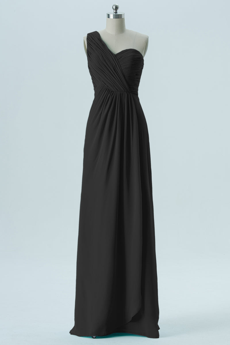 Chiffon Column One Shoulder Sleeveless Bridesmaid Dress-B13667