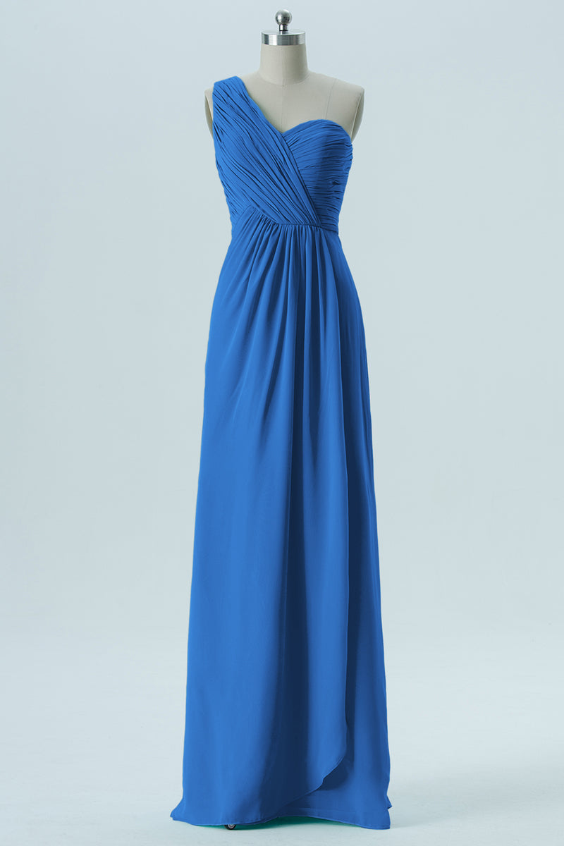 Chiffon Column One Shoulder Sleeveless Bridesmaid Dress-B13667