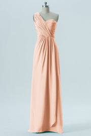 Chiffon Column One Shoulder Sleeveless Bridesmaid Dress-B13667
