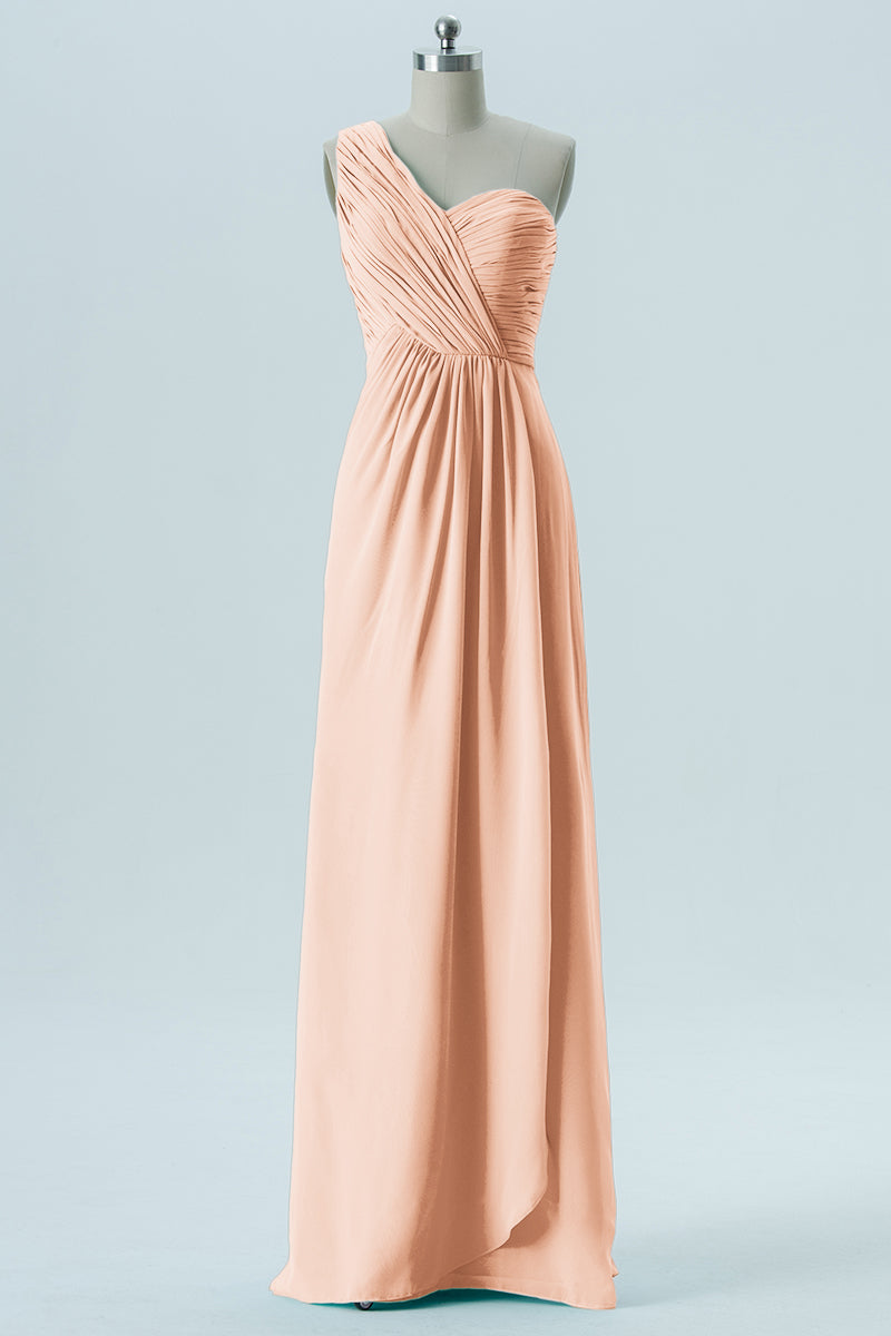 Chiffon Column One Shoulder Sleeveless Bridesmaid Dress-B13667