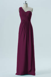 Chiffon Column One Shoulder Sleeveless Bridesmaid Dress-B13667