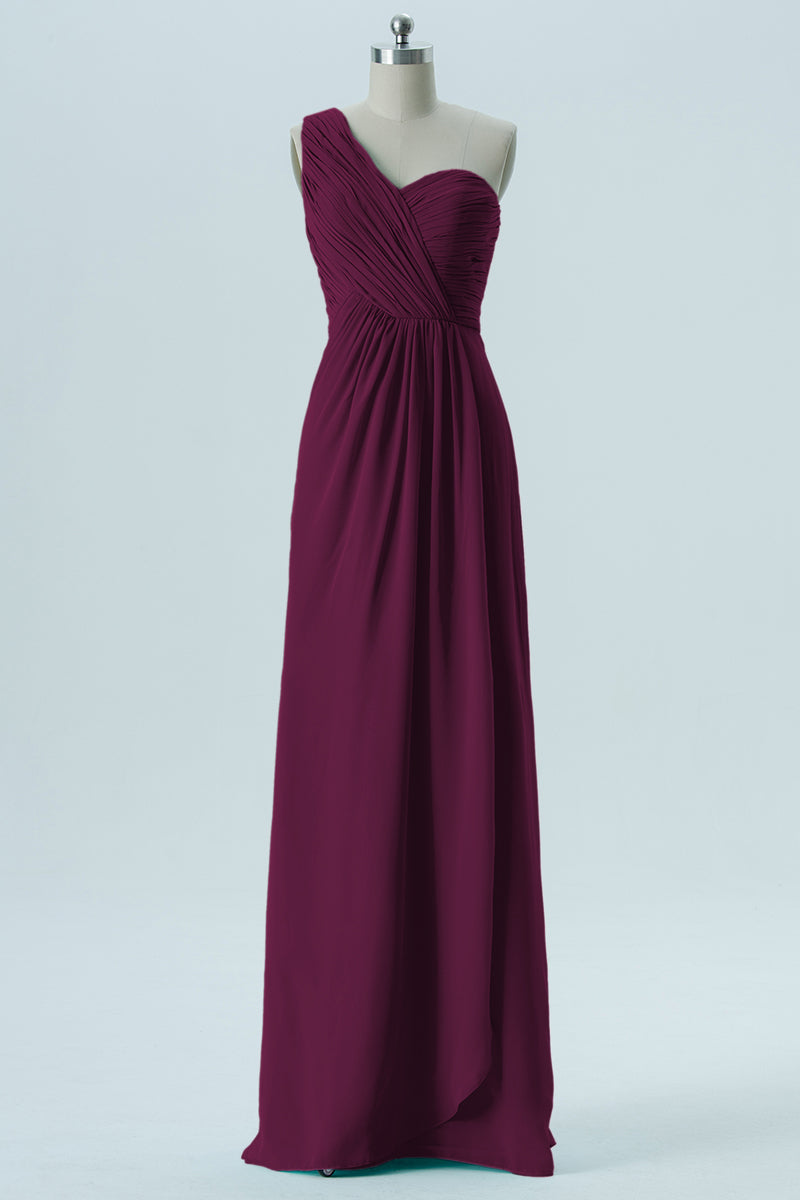 Chiffon Column One Shoulder Sleeveless Bridesmaid Dress-B13667