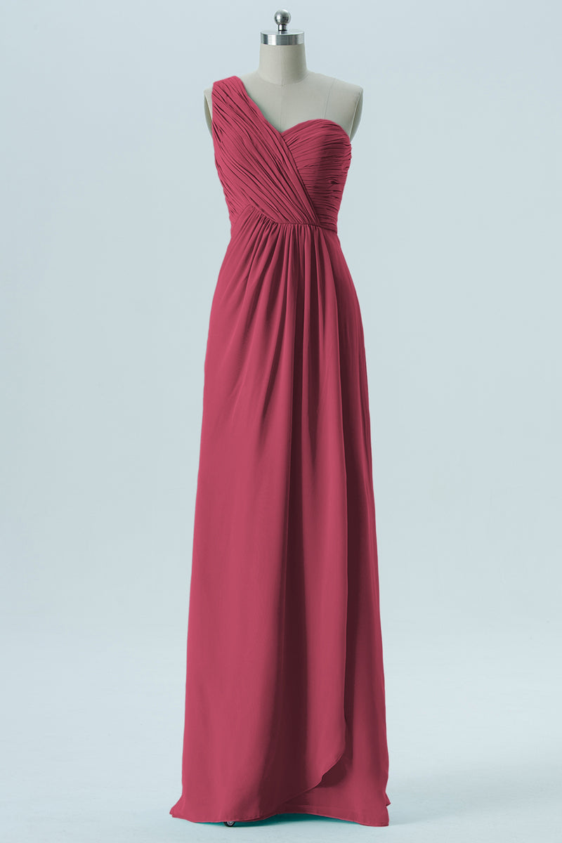 Chiffon Column One Shoulder Sleeveless Bridesmaid Dress-B13667
