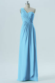 Chiffon Column One Shoulder Sleeveless Bridesmaid Dress-B13667