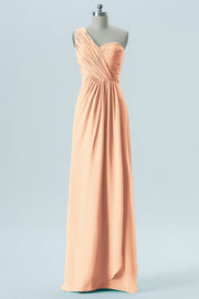 Chiffon Column One Shoulder Sleeveless Bridesmaid Dress-B13667