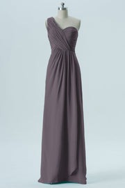 Chiffon Column One Shoulder Sleeveless Bridesmaid Dress-B13667