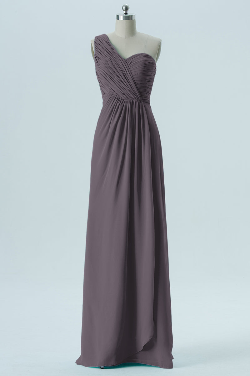 Chiffon Column One Shoulder Sleeveless Bridesmaid Dress-B13667