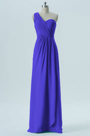 Chiffon Column One Shoulder Sleeveless Bridesmaid Dress-B13667