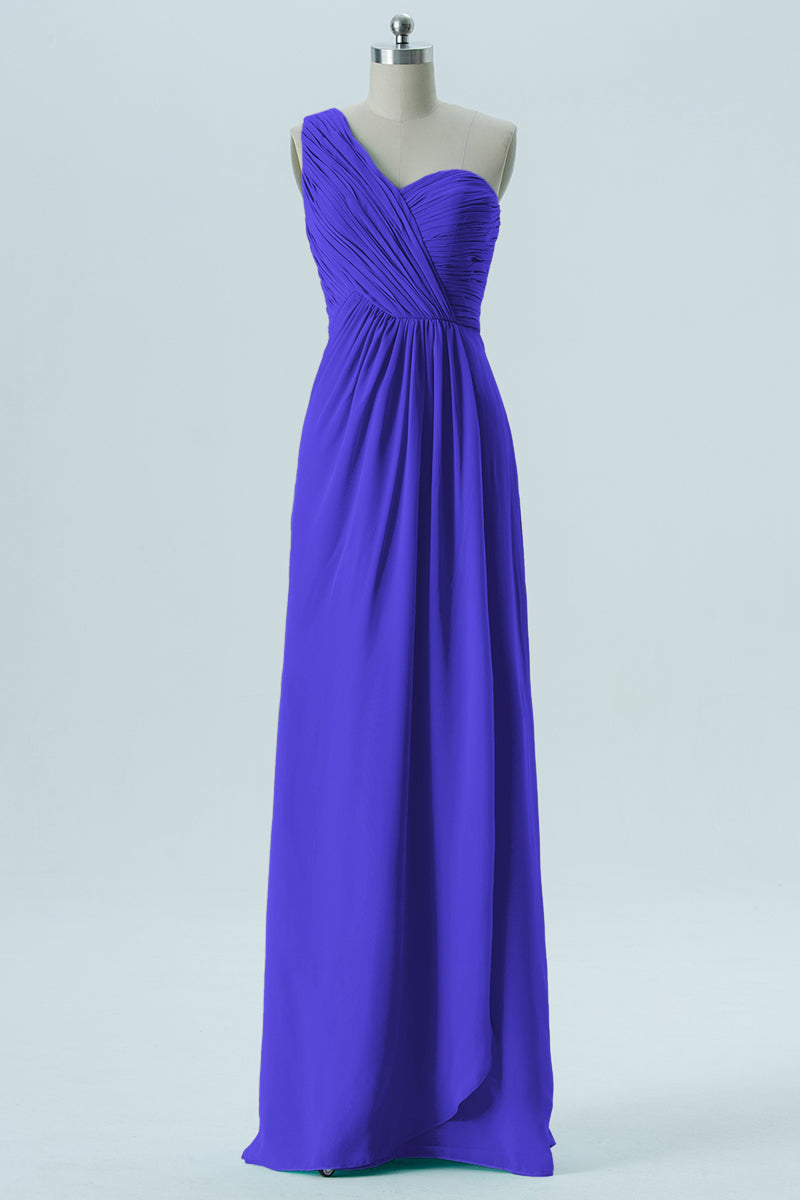 Chiffon Column One Shoulder Sleeveless Bridesmaid Dress-B13667