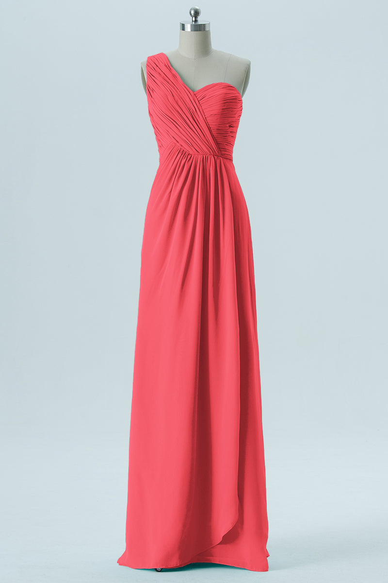 Chiffon Column One Shoulder Sleeveless Bridesmaid Dress-B13667