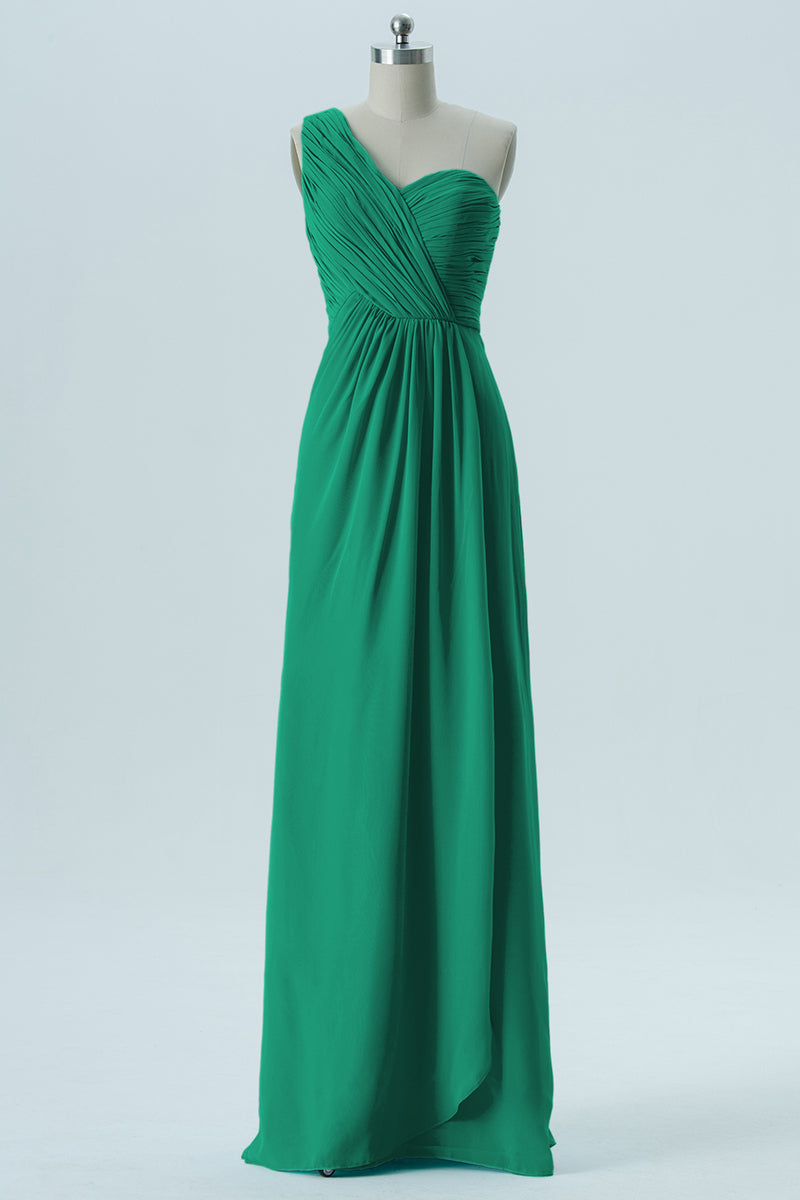 Chiffon Column One Shoulder Sleeveless Bridesmaid Dress-B13667