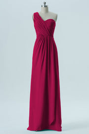 Chiffon Column One Shoulder Sleeveless Bridesmaid Dress-B13667