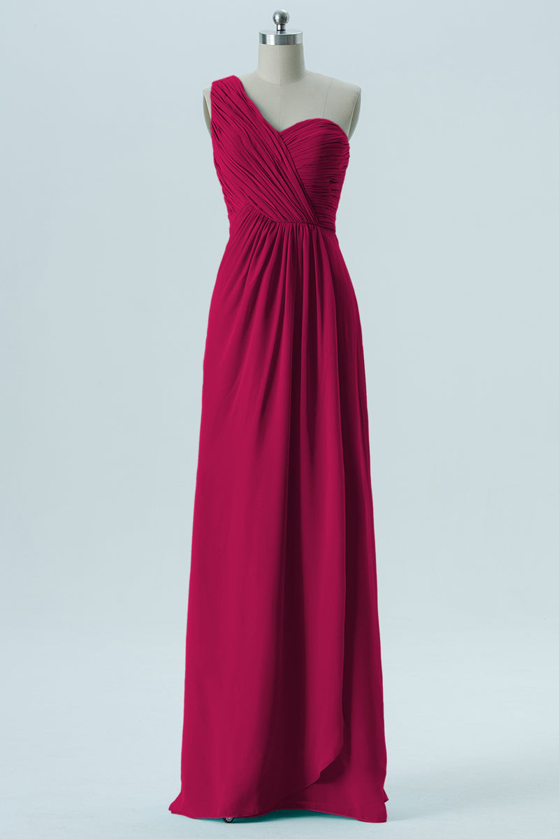 Chiffon Column One Shoulder Sleeveless Bridesmaid Dress-B13667