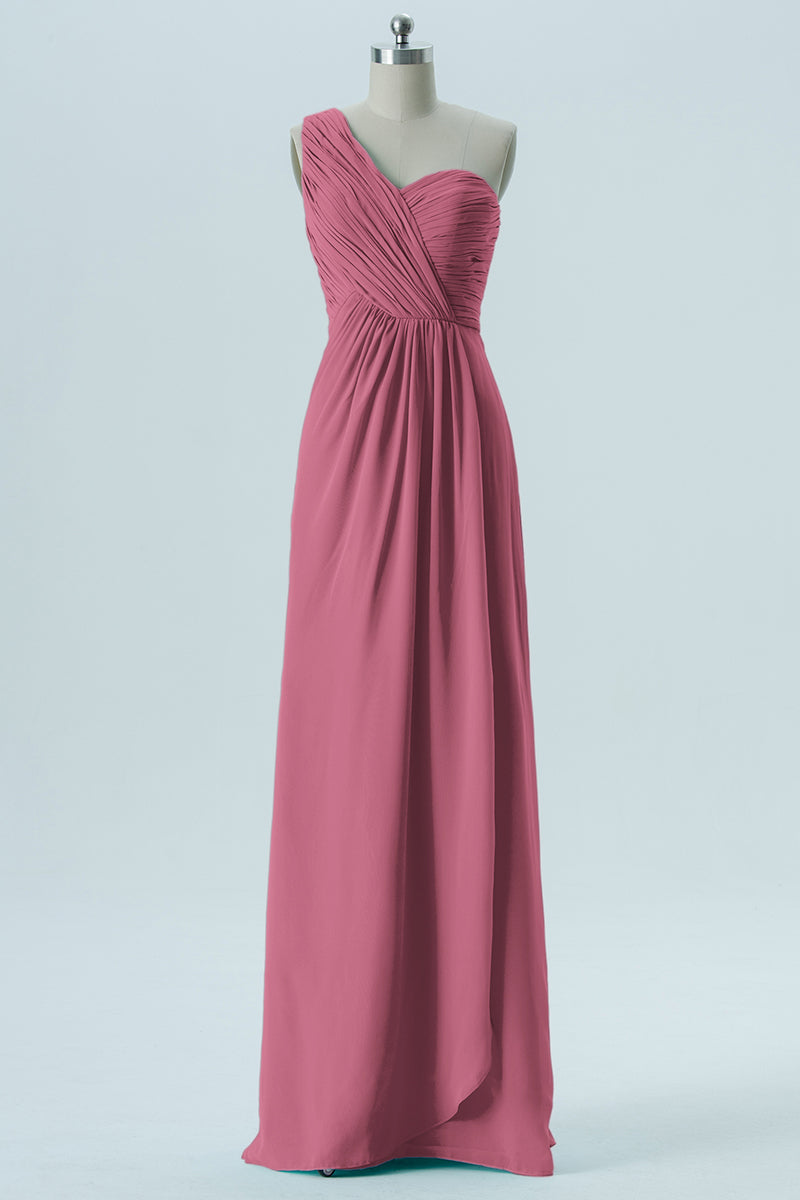 Chiffon Column One Shoulder Sleeveless Bridesmaid Dress-B13667