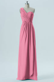 Chiffon Column One Shoulder Sleeveless Bridesmaid Dress-B13667