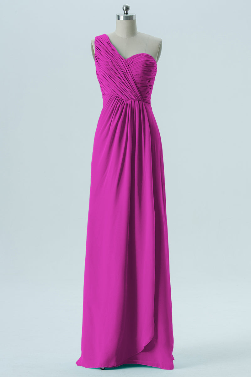 Chiffon Column One Shoulder Sleeveless Bridesmaid Dress-B13667