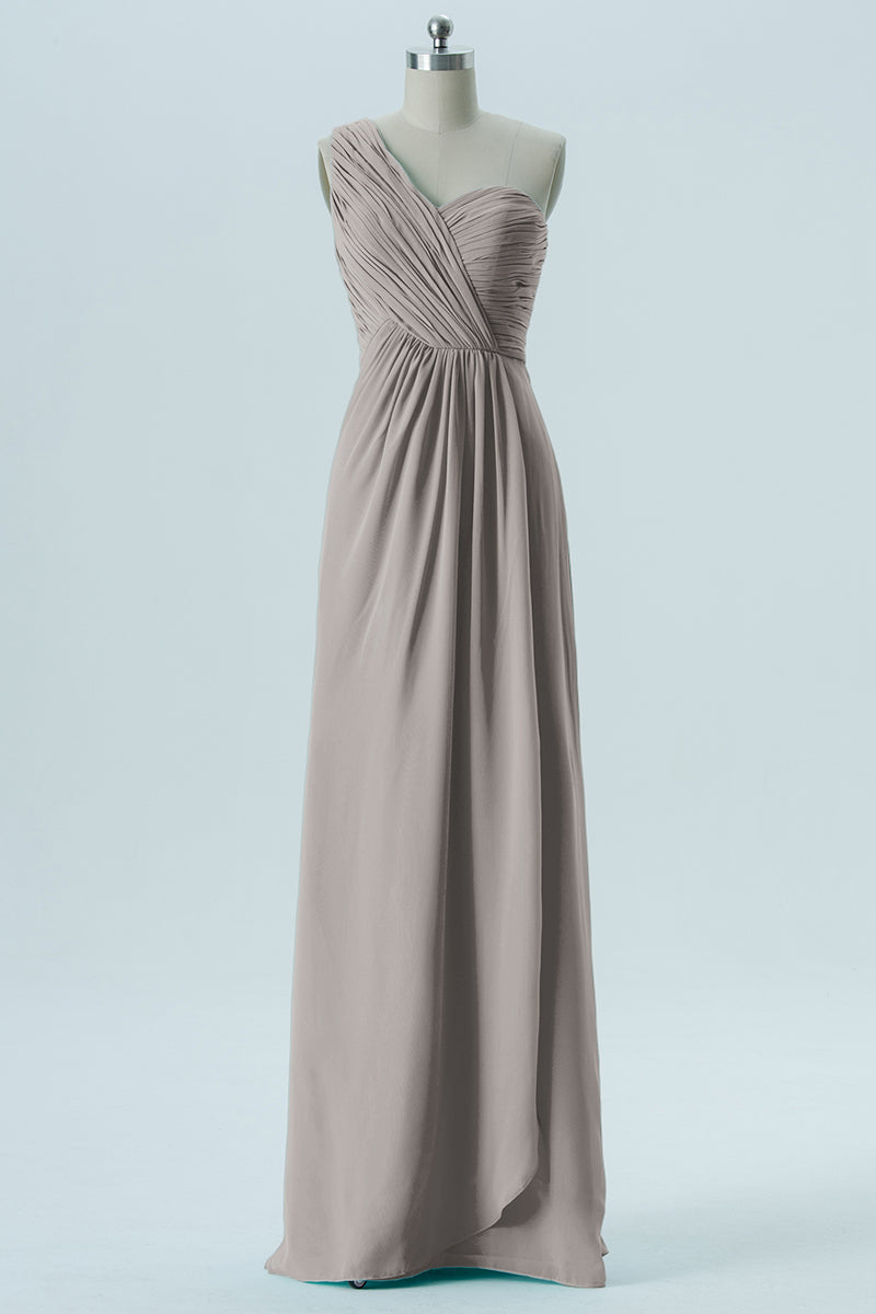Chiffon Column One Shoulder Sleeveless Bridesmaid Dress-B13667