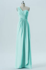Chiffon Column One Shoulder Sleeveless Bridesmaid Dress-B13667