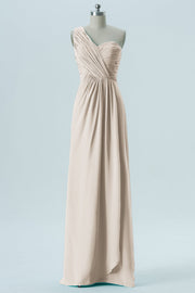 Chiffon Column One Shoulder Sleeveless Bridesmaid Dress-B13667