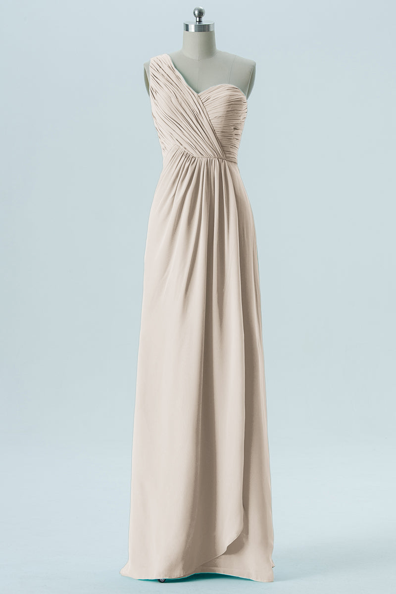 Chiffon Column One Shoulder Sleeveless Bridesmaid Dress-B13667