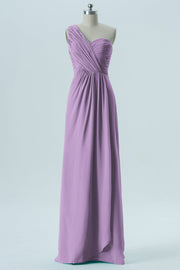 Chiffon Column One Shoulder Sleeveless Bridesmaid Dress-B13667