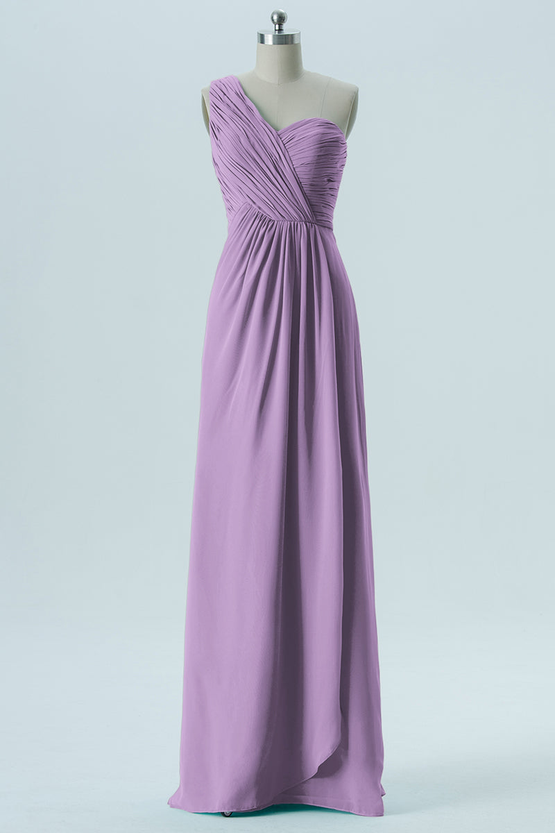 Chiffon Column One Shoulder Sleeveless Bridesmaid Dress-B13667