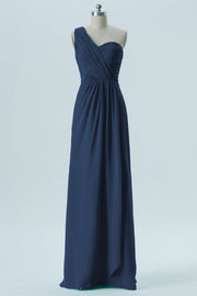 Chiffon Column One Shoulder Sleeveless Bridesmaid Dress-B13667