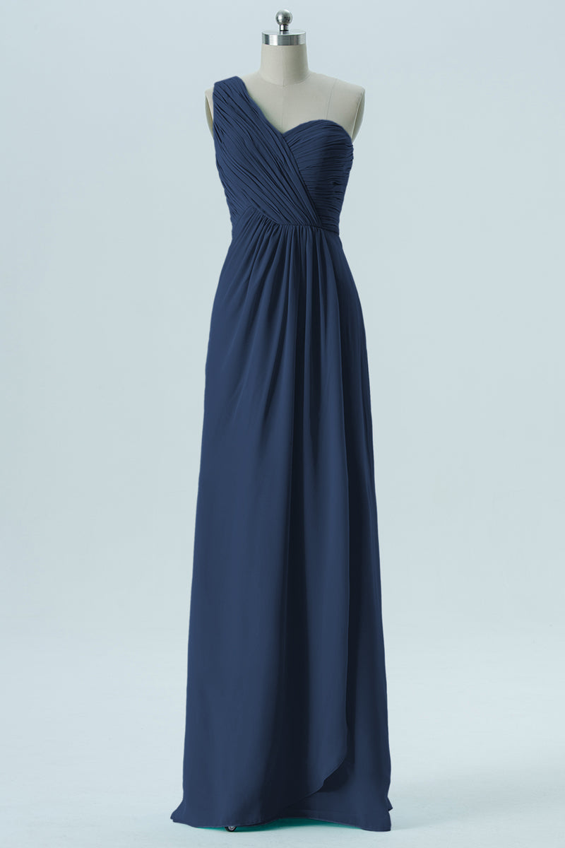 Chiffon Column One Shoulder Sleeveless Bridesmaid Dress-B13667