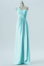 Chiffon Column One Shoulder Sleeveless Bridesmaid Dress-B13667