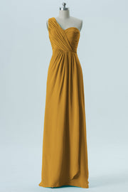 Chiffon Column One Shoulder Sleeveless Bridesmaid Dress-B13667