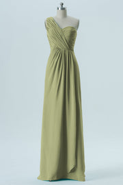 Chiffon Column One Shoulder Sleeveless Bridesmaid Dress-B13667