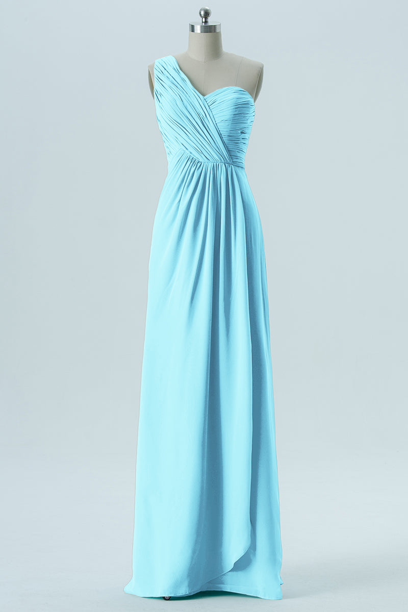 Chiffon Column One Shoulder Sleeveless Bridesmaid Dress-B13667